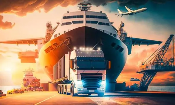 Navire, camion et avion d'un réseau de transport